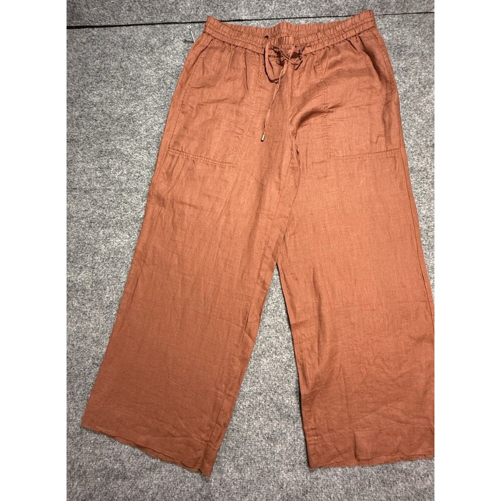 Eileen Fisher Organic Linen Pants Womens Medium Rust Wide Leg Drawstring